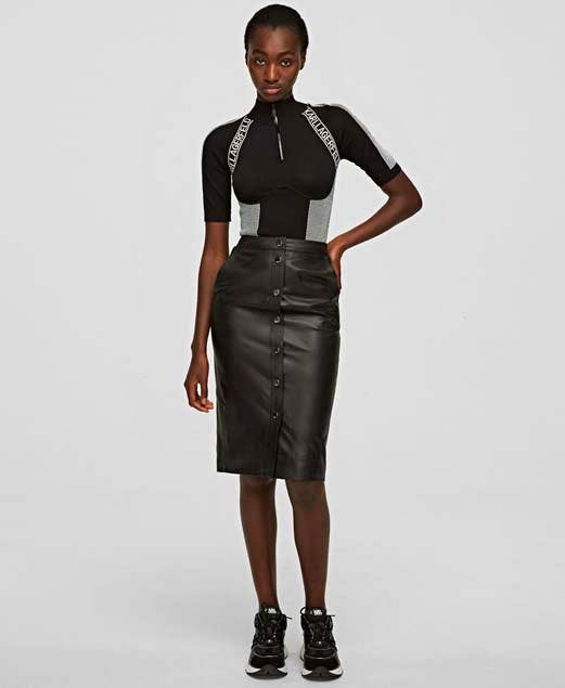 KARL LAGERFELD - Leather Pencil Skirt Black