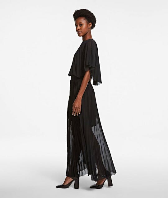 KARL LAGERFELD - Pleated Maxi Dress With Cape Black