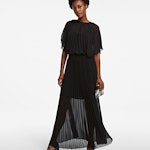 Pleated Maxi Dress With Cape Black