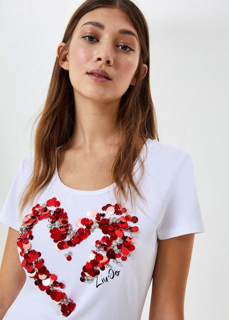 LIU JO - T-shirt With Sequins And Precious Stones