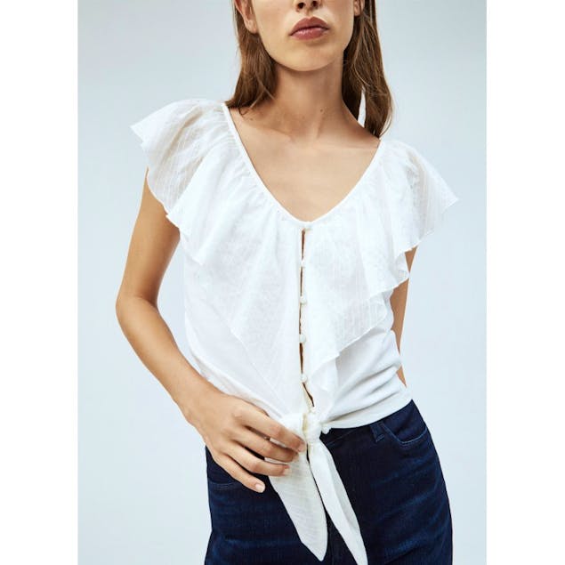 PEPE JEANS - White Top With Charlot Ruffles