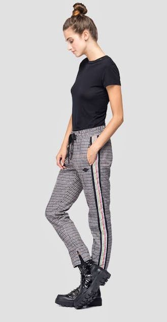 REPLAY - Trousers With All-Over Houndstooth Print
