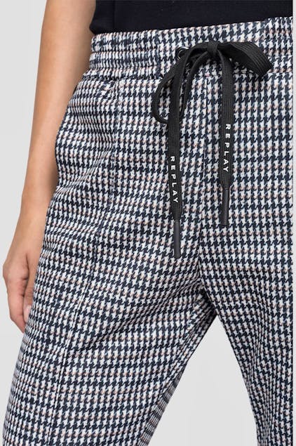 REPLAY - Trousers With All-Over Houndstooth Print