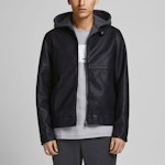 Cowilly Hooded Fake Leather Jacket