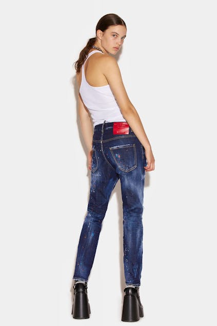 DSQUARED2 - Dark Ripped Red & Blue Spots Wash Cool Girl Jeans