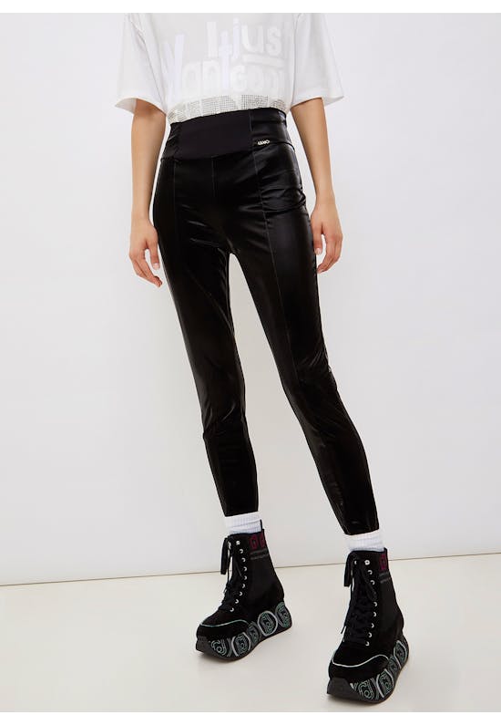 Coated fabric skinny fit trousers
