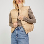 Cline Faux Leather Puffer Vest