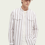 Collarless long-sleeved shirt in Organic Cotton blend