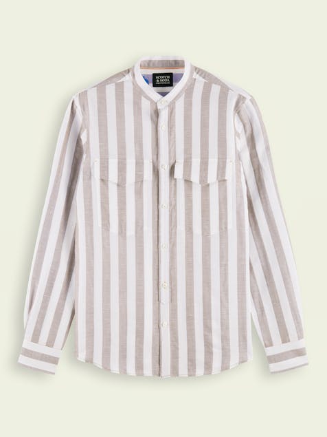 SCOTCH & SODA - Collarless long-sleeved shirt in Organic Cotton blend