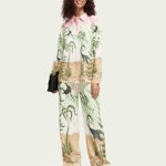 Placed print wide-leg high-rise pants with elastic waistband