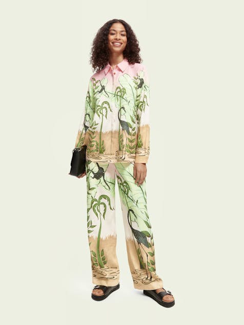 SCOTCH & SODA - Placed print wide-leg high-rise pants with elastic waistband