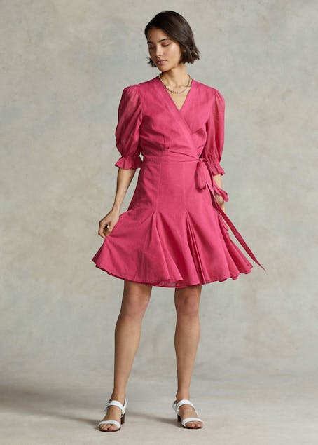 POLO RALPH LAUREN - Puffed-Sleeve Cotton Wrap Dress