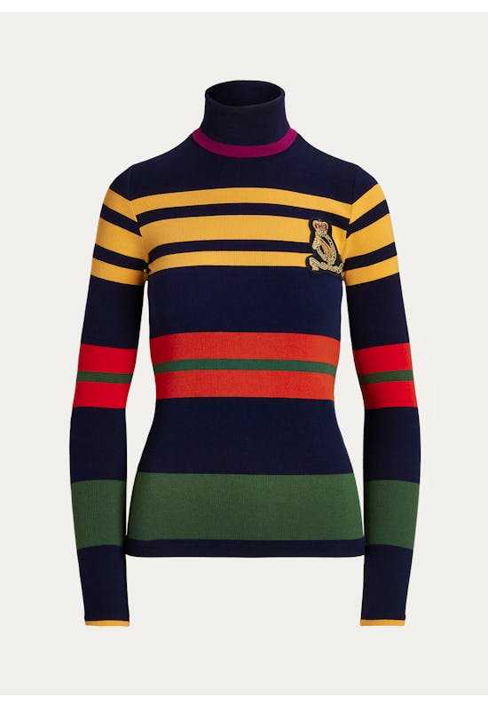 Striped Crest-Patch Roll Neck