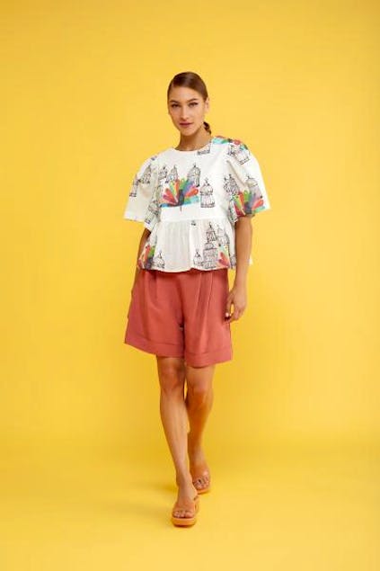 MOUTAKI - Γυναικεία Μπλούζα με Puff Sleeves και Print