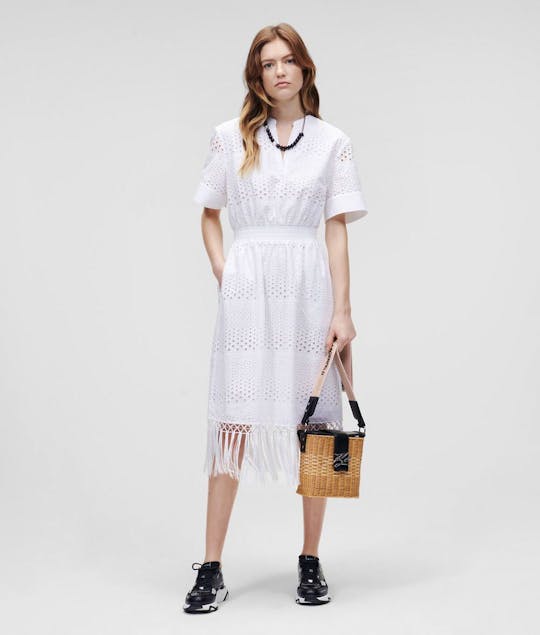 KARL LAGERFELD - Broderie Anglaise Dress With Fringes