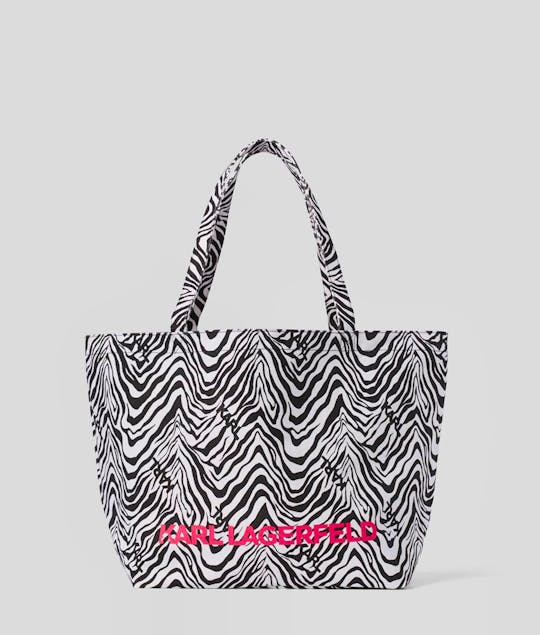 KARL LAGERFELD - Logo Print-Zebra Canvas Shopper