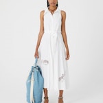 Long Pleated White Dress With Lace Incerts