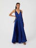 BEATRICE - Blue Long Satin Pleated Dress