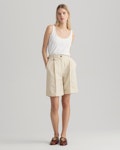 High-Waisted Linen Blend Long Shorts