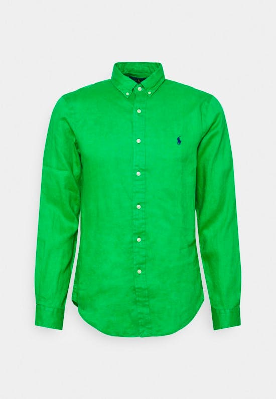 Slim Fit Linen Shirt In Golf Green