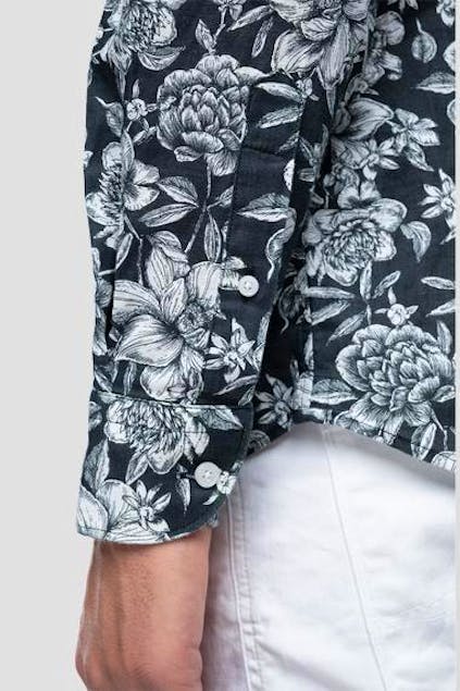 REPLAY - Linen and Cotton Shirt With Floewers Print