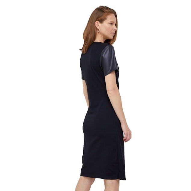 DKNY - Cotton Dress With Leather Sleeves