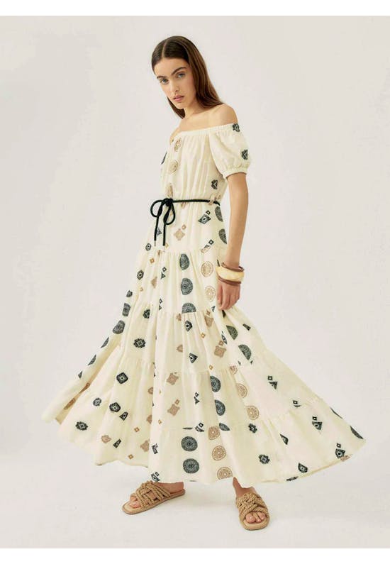 Long Boho Dress with Geometric Print