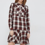 Chequed Short Dress With Red Tartan Print