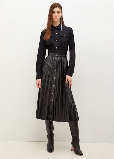 LIU JO - Denim Shirt Dress With Pleated Skirt