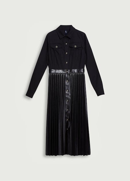 LIU JO - Denim Shirt Dress With Pleated Skirt