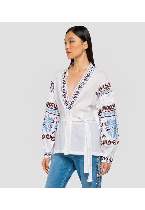 Open Shirt With Jacquard Embroidery