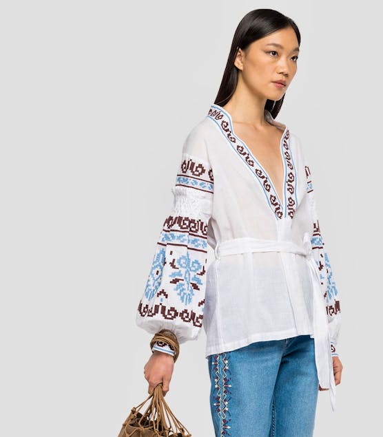 REPLAY - Open Shirt With Jacquard Embroidery