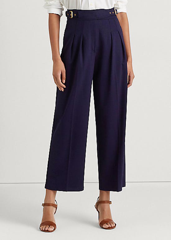 Belted Pleated Ponte Cropped Pant