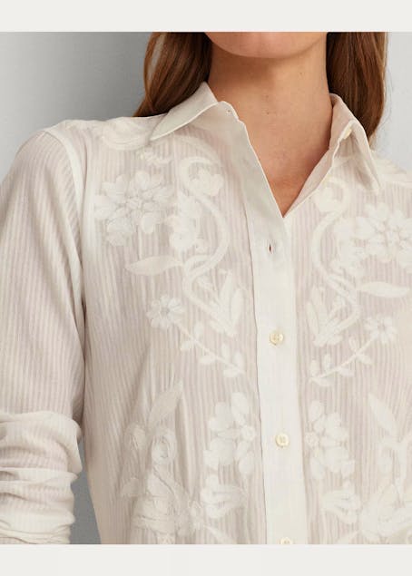 LAUREN RALPH LAUREN - Embroidered Shadow-Stripe Cotton Shirt
