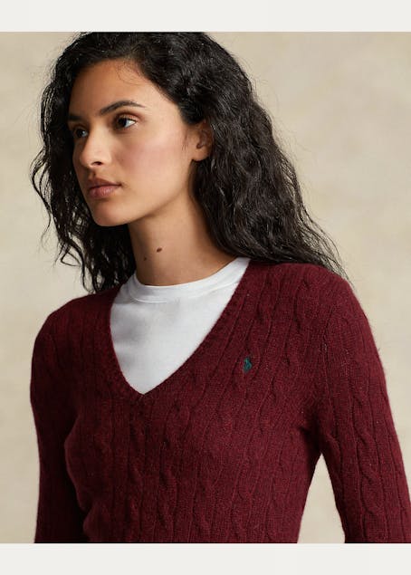 POLO RALPH LAUREN - Cable-Knit Wool-Cashmere V-Neck Jumper