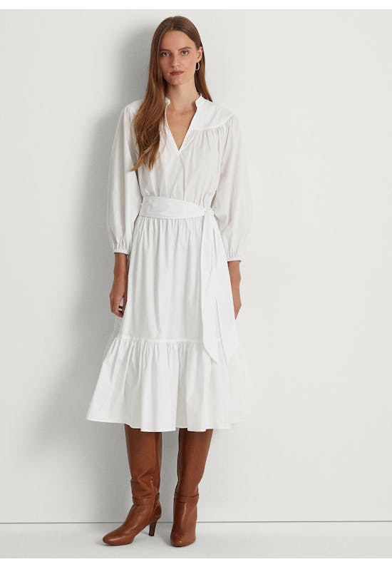Cotton-Blend Blouson-Sleeve Dress