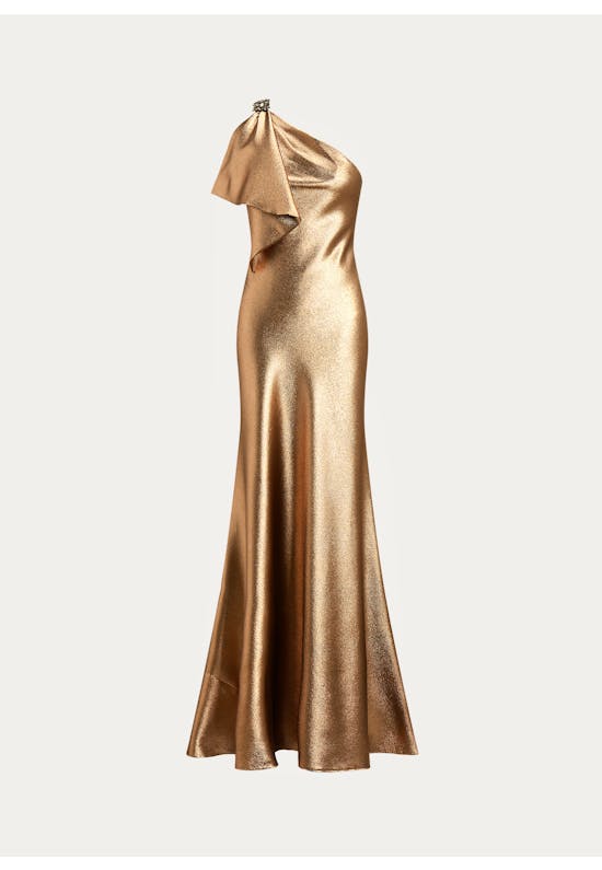 Metallic Charmeuse One-Shoulder Gown