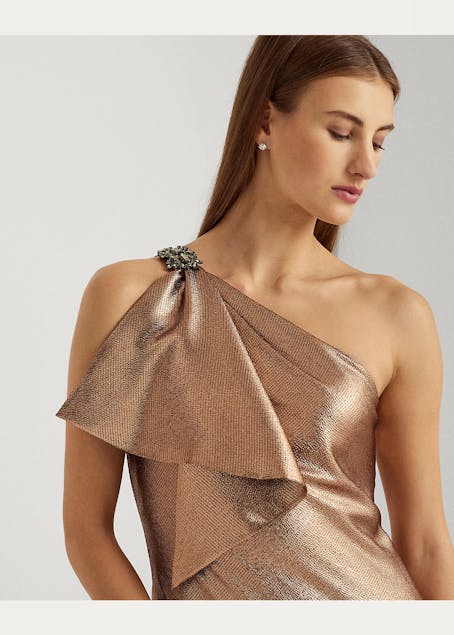 LAUREN RALPH LAUREN - Metallic Charmeuse One-Shoulder Gown