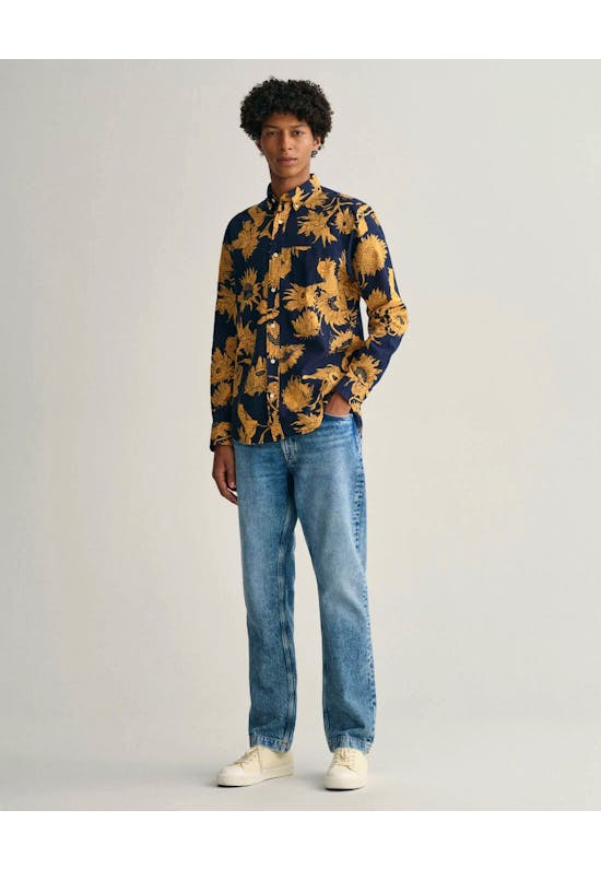 Regular Fit Sunflower Print Cotton Linen Shirt