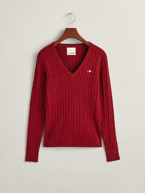 GANT - Stretch Cotton Cable Knit V-Neck Sweater