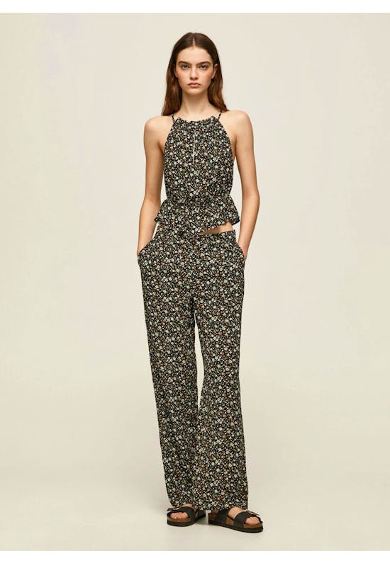 Floral Print Wide Trousers