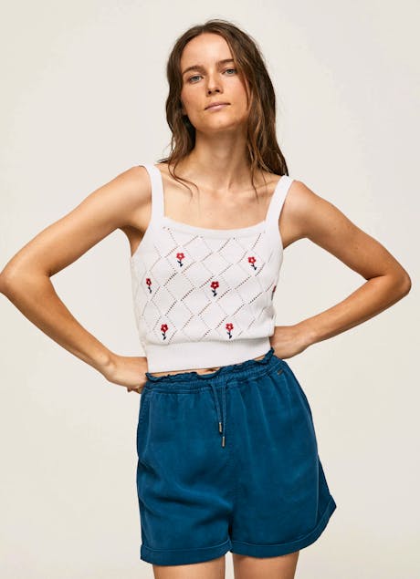 PEPE JEANS - Embroiderd Flower Cotton Top