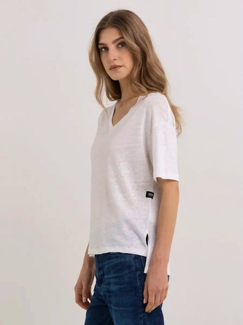 REPLAY - V-Neck T-Shirt In Stretch Linen