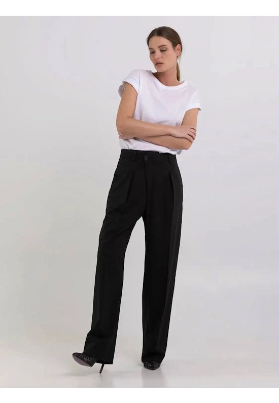 Wool Blend Straight Fit Trousers