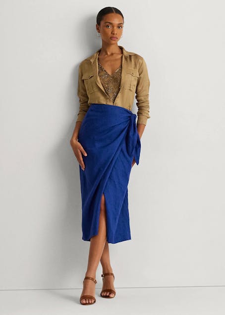 LAUREN RALPH LAUREN - Linen Wrap Midi Skirt