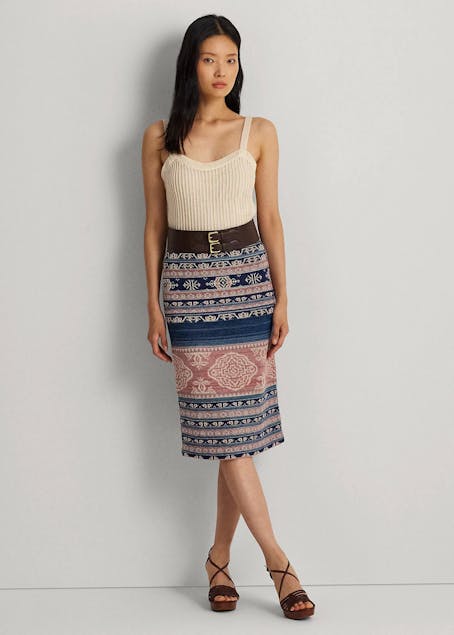 LAUREN RALPH LAUREN - Geo-Motif Linen-Cotton Pencil Skirt
