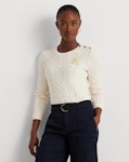 Button-Trim Cable-Knit Cotton Jumper