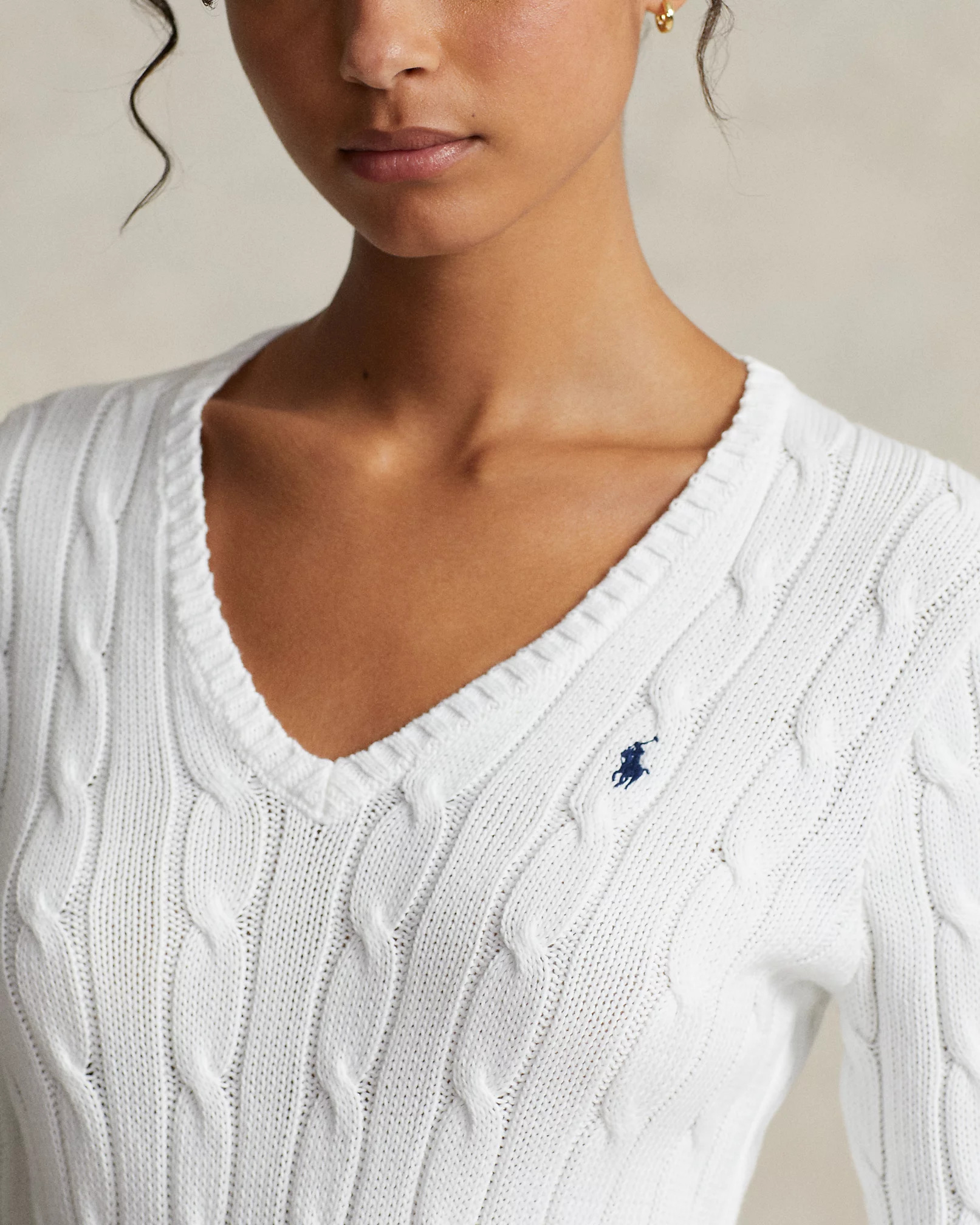 POLO RALPH LAUREN - Cable-Knit Cotton V-Neck Jumper