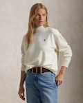 Cable-Sleeve Lightweight Fleece Mockneck