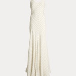 Chevron Linen-Blend Sleeveless Gown